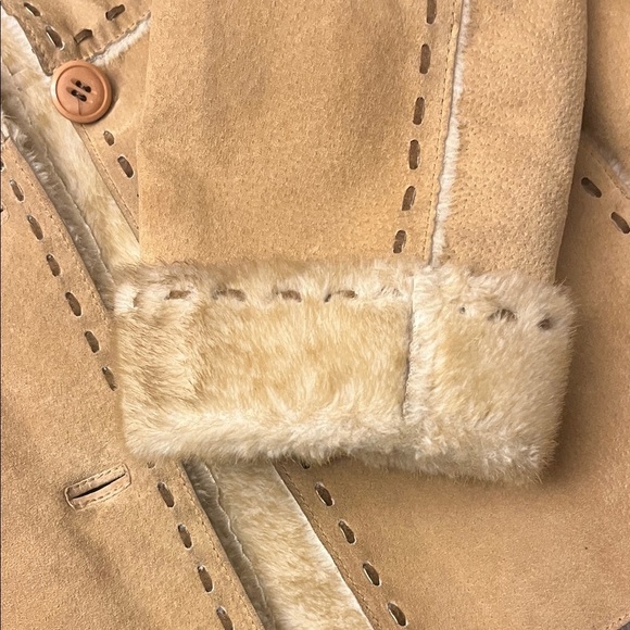 Vintage Genuine Suede Faux Sherpa Jacket MEDIUM Tan Boho - Picture 6 of 15